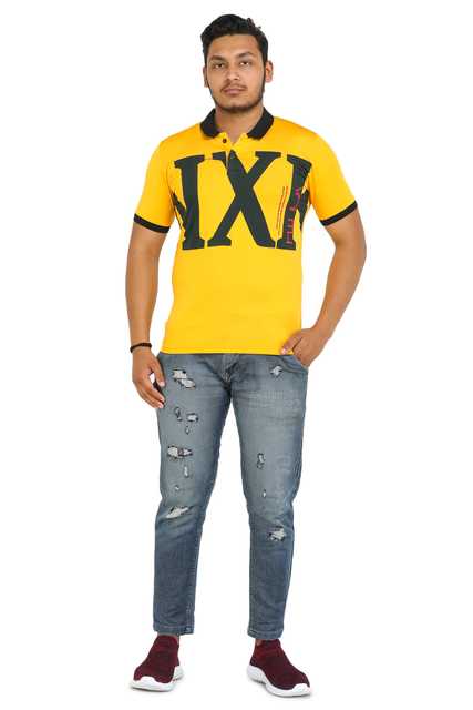 Fosty Men's Cotton Stylish T-Shirts (Dark-Yellow, L) (ADE-661)