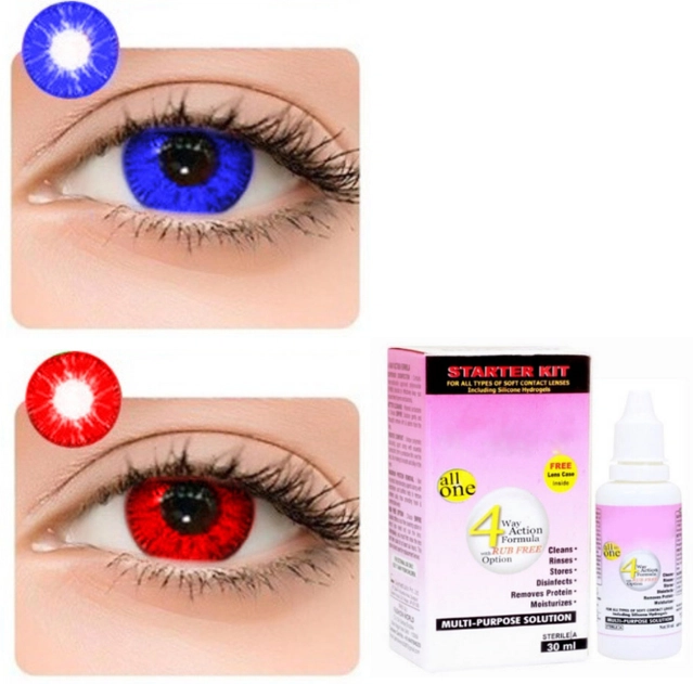 Colored Zero Power Contact Lenses for Men & Women (Blue & Red, 8.6 mm) (Pack of 2)