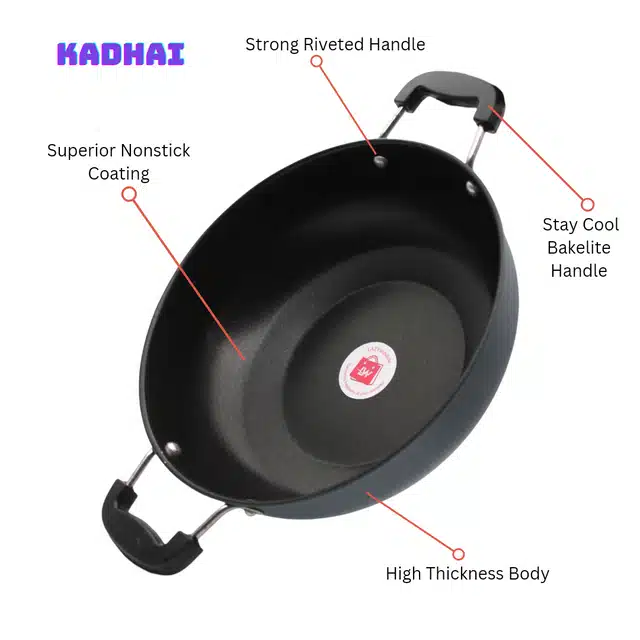 Non Stick Kadai with Surprise Gift (Grey, 3 L)