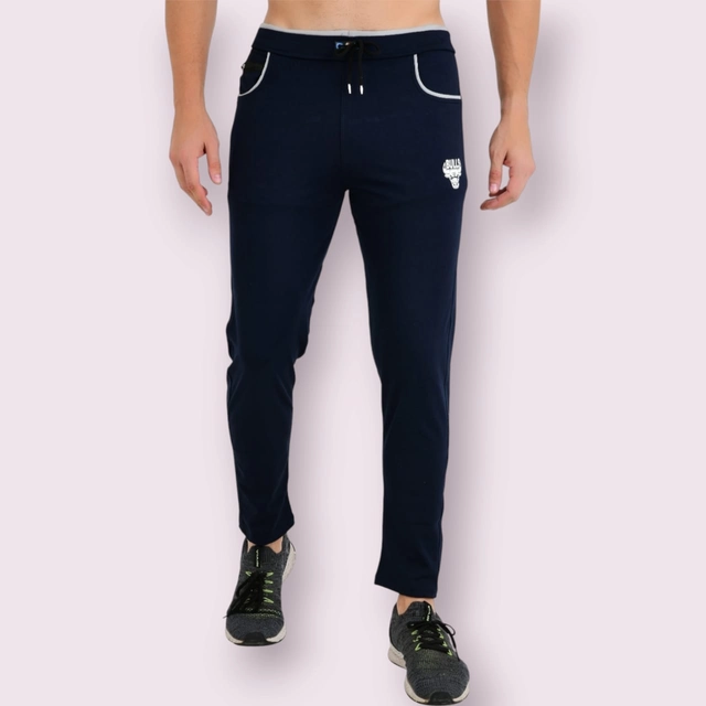 Lycra Nylon Logo Printed Track Pant for Men (Navy Blue, M)