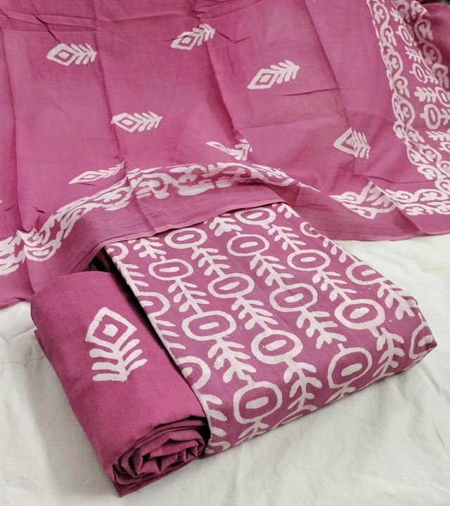 Cotton Batik Unstitched Suit Fabric with Dupatta for Women (Pink, 2.25 m)