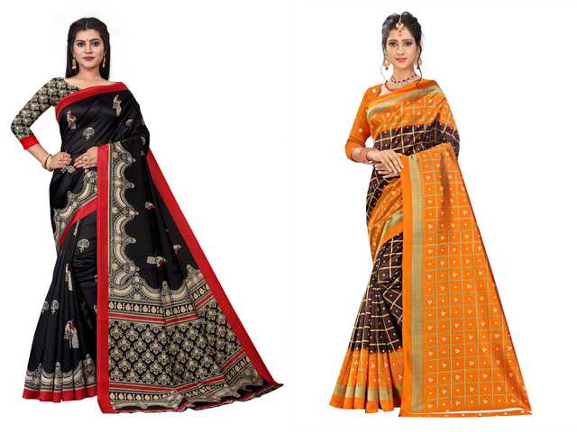 Trendy Art Silk Saree With Blouse Piece For Women (Pack Of 2) (Multicolor, 6.3 m) (M-4428)