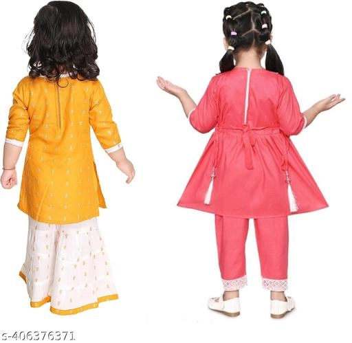 Rayon Kurta Set for Girls (Multicolor, 3-6 Months) (Pack of 2)