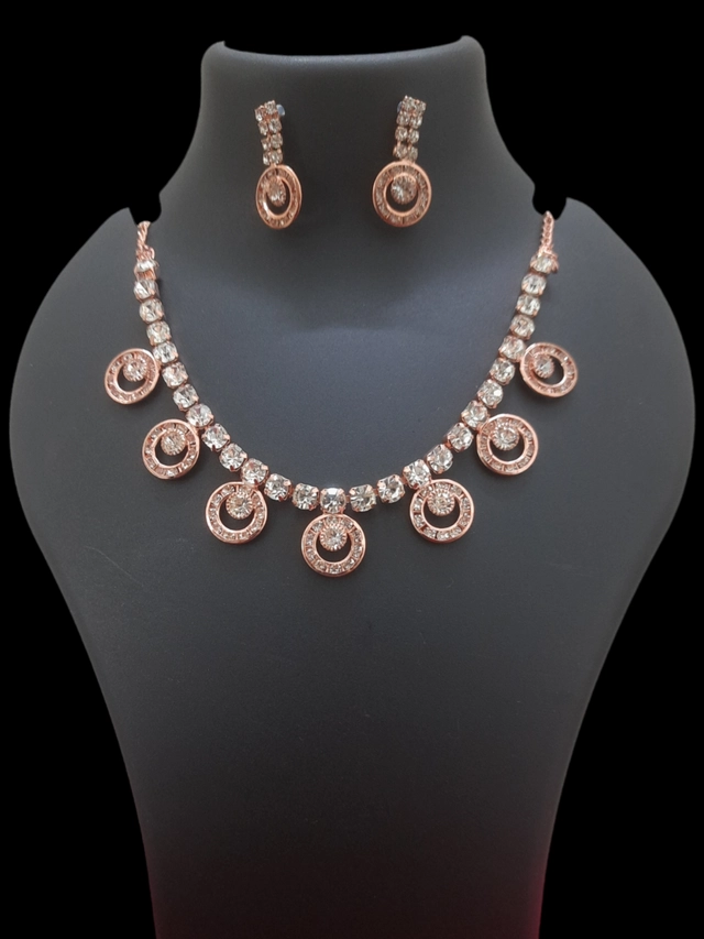 Copper Necklace with Earrings for Women (Pink)