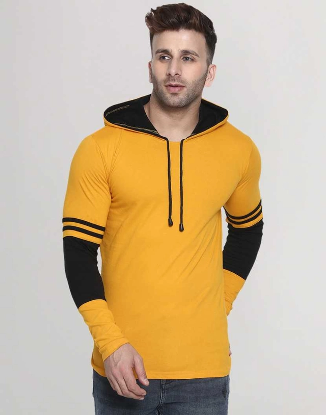 Cotton Blend Graphic Hoodie for Men (Mustard, M)