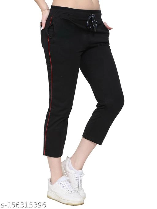 Cotton Blend TrackPants for Women (Black, 34)