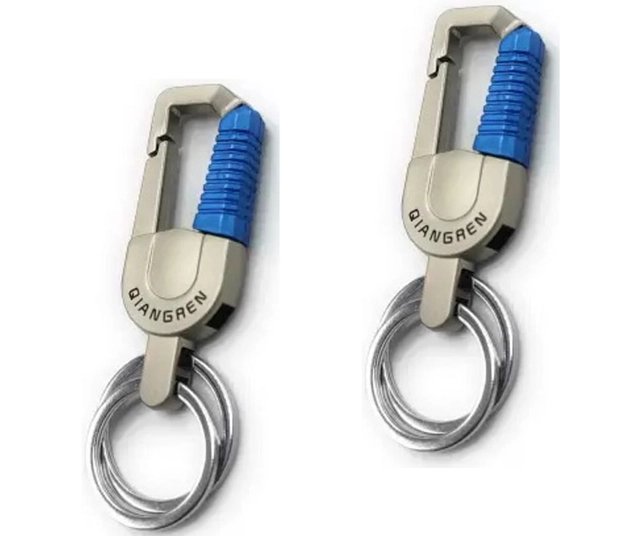 Metal Stylish Key Chain (Blue & Silver, Pack of 2)