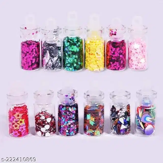 3D Glitter Powder Nail Stickers (Multicolor, Pack of 48)