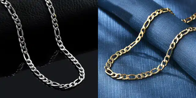 Designer Stainless Steel Chains for Men & Boys (Gold & Silver, Pack of 2)