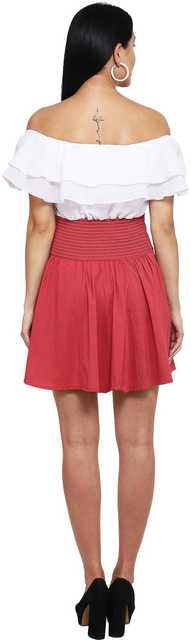 Stylish New Cotton Lycra Blend Women Solid Off Shoulder Dress (Pink, S) (ITN-79)