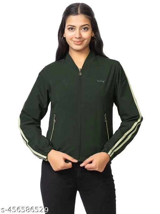 Cotton Blend Full Sleeves Jacket for Women (Bottle Green, L)