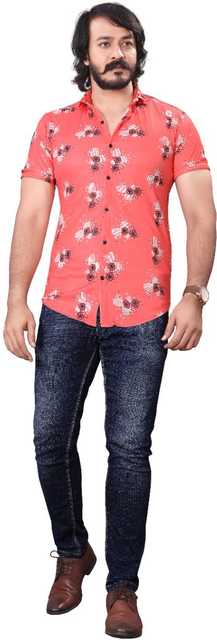 Men's Printed Casual Shirt (Pink, M) (ASM423)