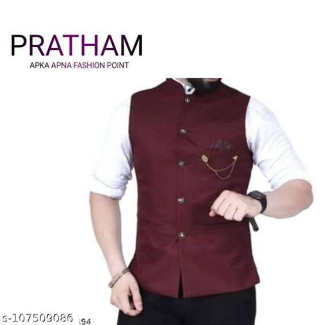 Cotton Slub Ethnic Jacket for Men (Maroon, M)