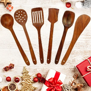 Wooden Utensils Set for Kitchen (Brown, Set of 6)