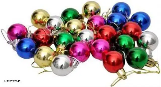 Plastic Christmas Tree Hanging Balls (Multicolor, Pack of 12)