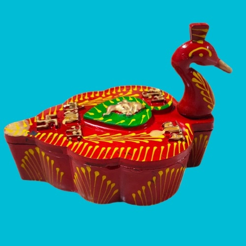 Plastic 4 Section Peacock Shape Meenakari Designed Kumkum Box (Multicolor)