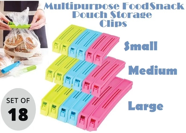 Plastic Food Bags Airtight Vaccum Sealer Clips (Multicolor, Set of 18)