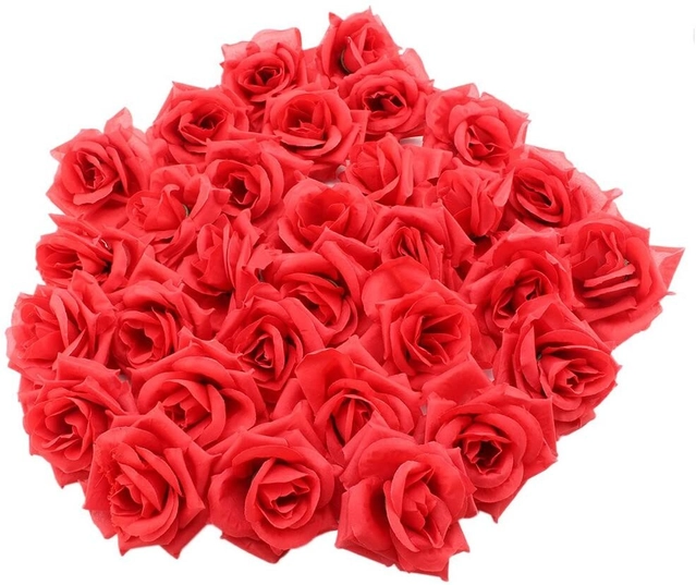 Artificial Rose Flowers Bunches for Diwali Decoration (Red, Pack of 12)