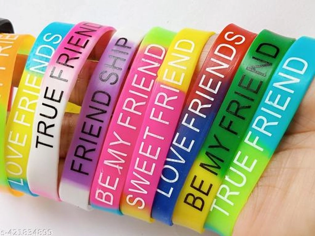 Rubber Friendship Wrist Bands (Multicolor, Pack of 10)