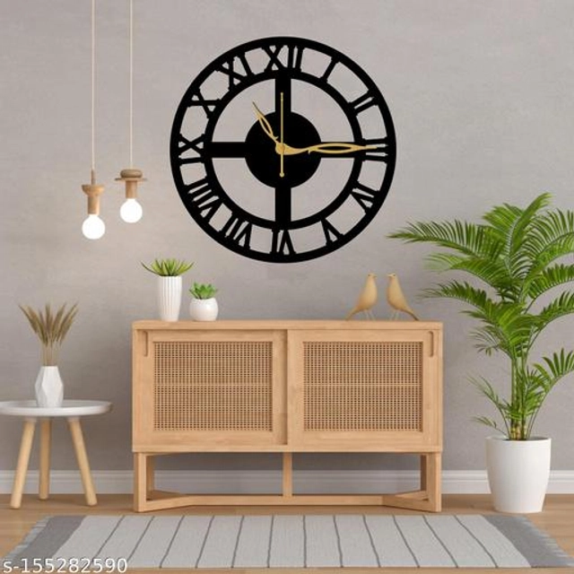 Wooden Wall Clock for Home (Black)