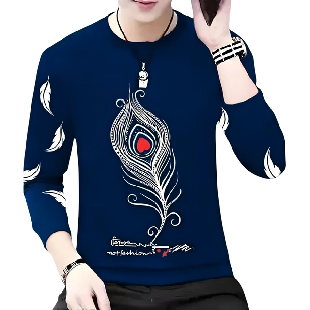 Round Neck Printed T-Shirts for Men (Red & Navy Blue, S) (Pack of 2)