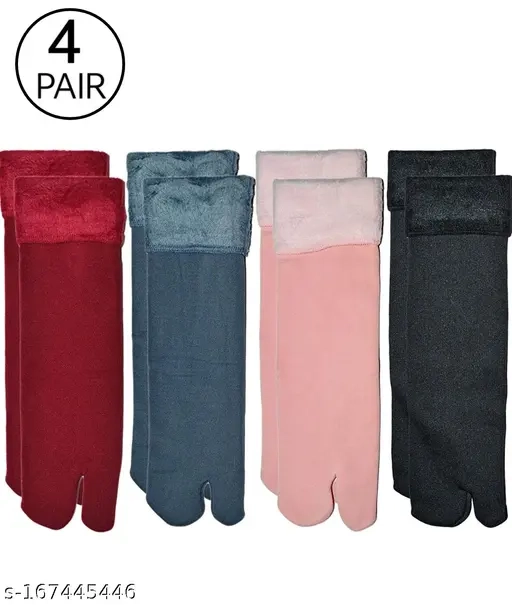 Velvet Ankle Length Winter Socks for Women (Multicolor, Set of 4)