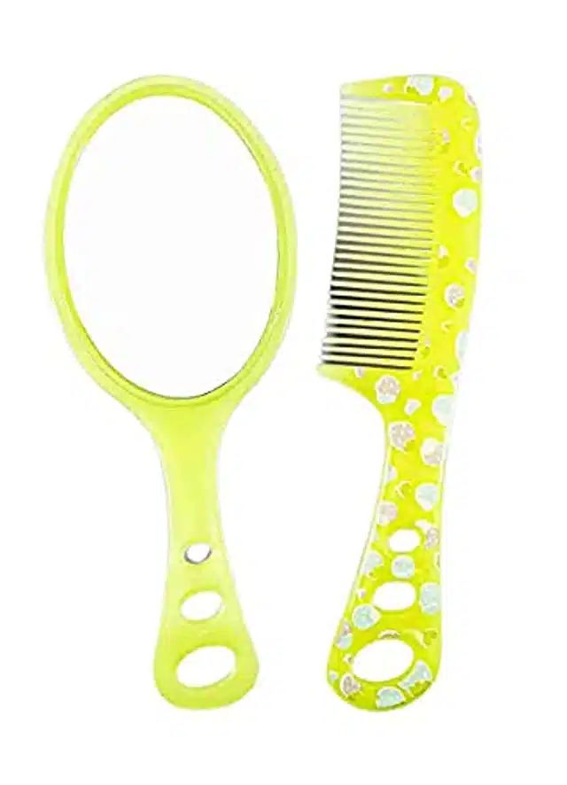 Mirror with Hair Comb for New Born Babies (Multicolor, Set of 2)