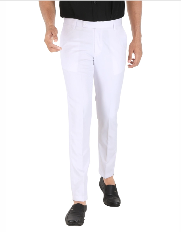 Poly Viscose Solid Trouser for Men (White, 28)