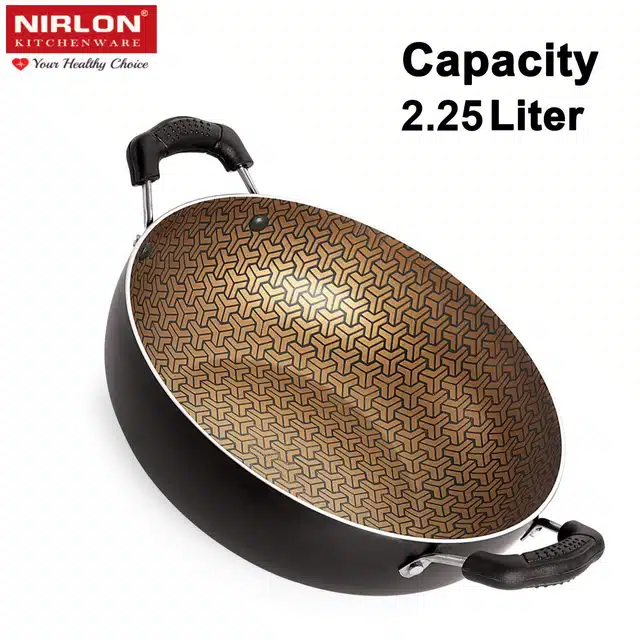 NIRLON Aluminium Kadhai (Black & Copper, 2250 ml)