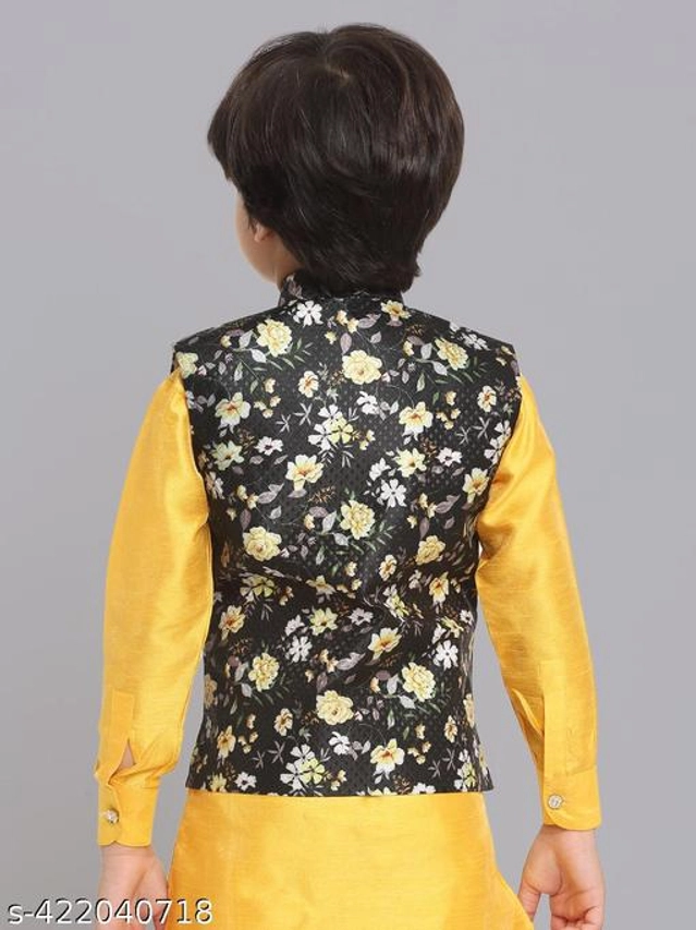 Art Silk Ethnic Jackets for Boys (Black, 1-2 Years)