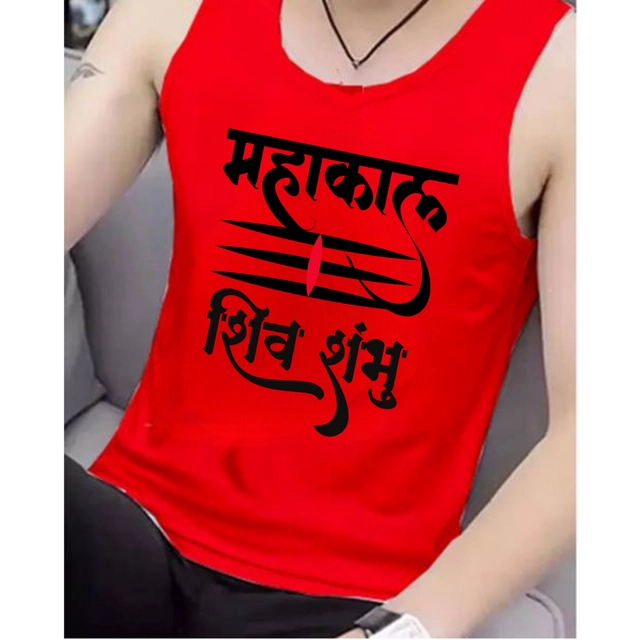 Polycotton Printed Gym Vest for Men (Red, S)