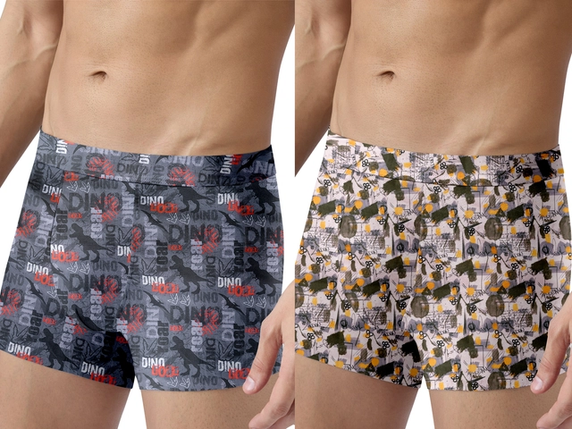 Nylon Printed Trunks for Men (Multicolor, S) (Pack of 2)