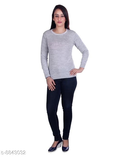 Acrylic Solid Sweater for Women (Grey, M)