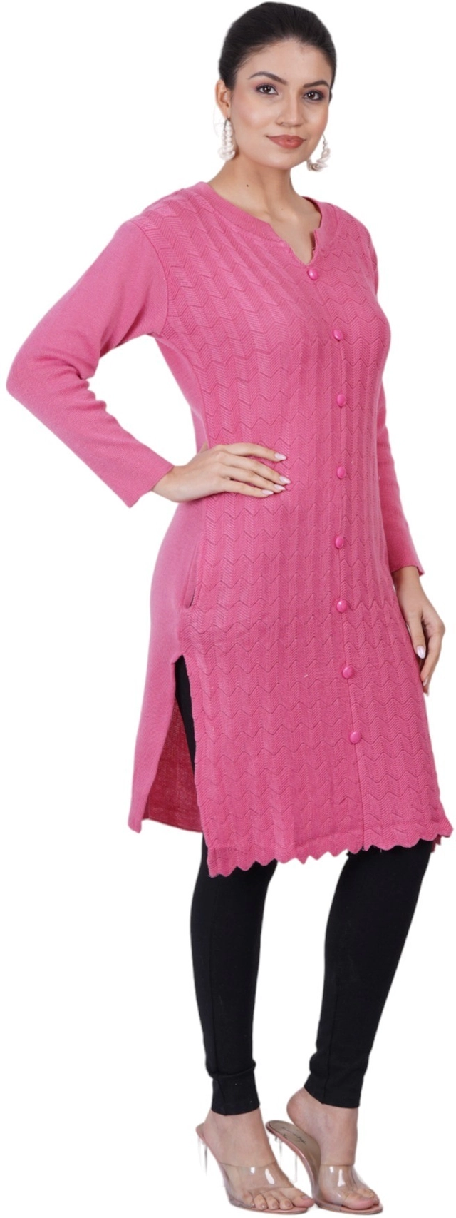 Woolen Solid Kurti for Women (Pink, Free Size)