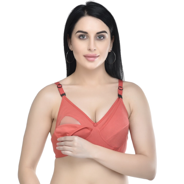 Cotton Blen Solid Non Padded Feeding Bras for Women (Multicolor, 32) (Pack of 2)