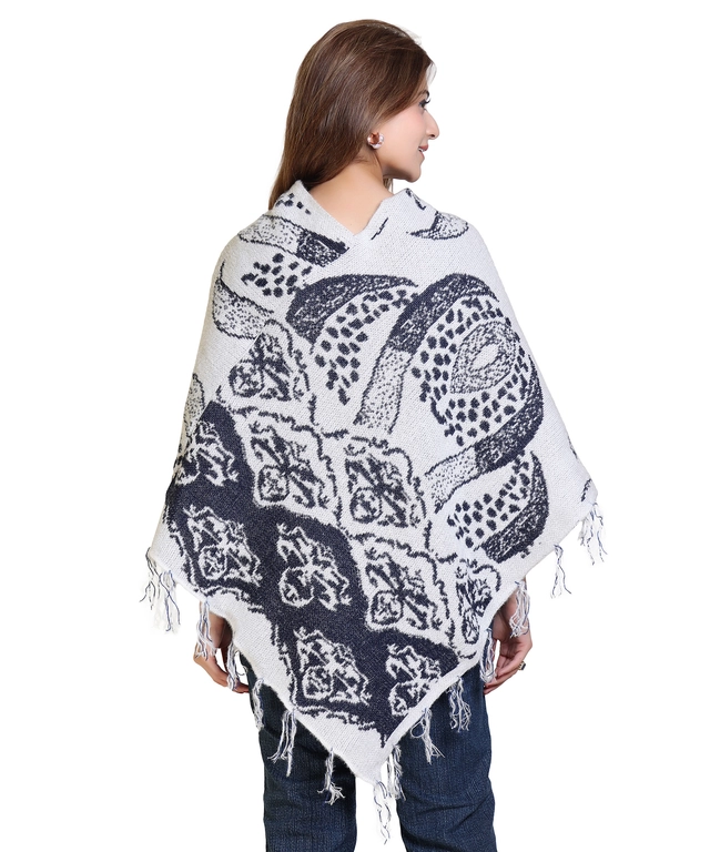 Woolen Self-Design Ponchos for Women (Multicolor, M)