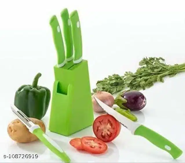 Plastic Knife Set with Stand (Assorted, Set of 1)