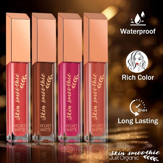 Skin Smoothie  Matte Liquid Lipsticks With Vitamin E (Nude Edition) (Pack Of 4)
