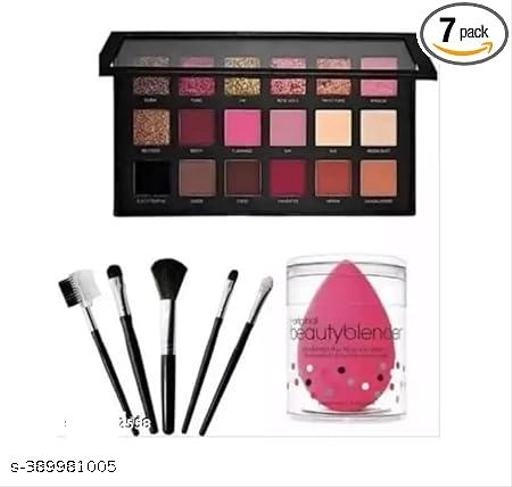 Combo of 18 Shades Eyeshadow Palette with Makeup Blender & 5 Pcs Makeup Brushes (Multicolor, Set of 7)