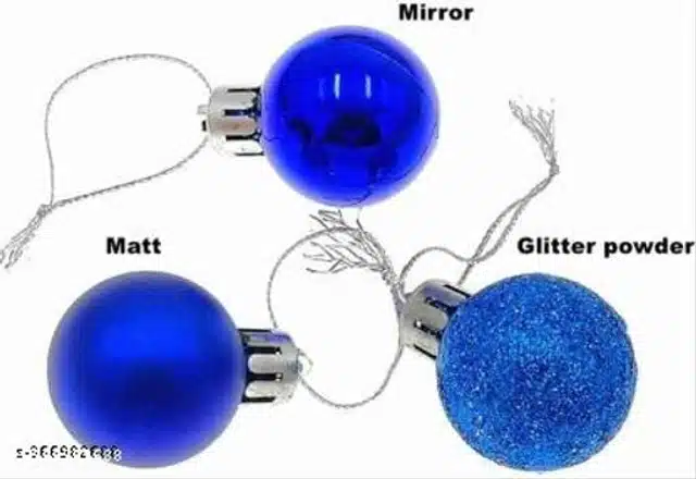 Christmas Tree Decoration Hanging Balls (Blue, Pack of 12)