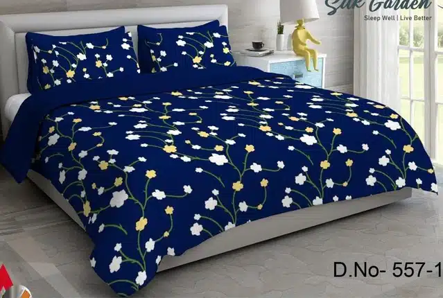 Printed Double Bedsheet With 2 Pillow Covers (Multicolor, 215x220 cm)