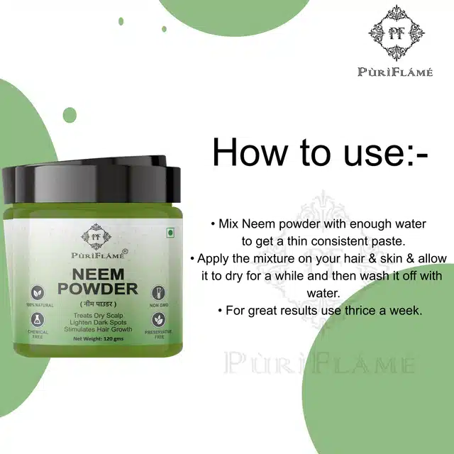 Puriflame Natural Neem Powder for Skin & Hair (120 g)