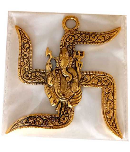 Shri Ganesha With Swastik Brass Religious Showpiece (Pack Of 1) (A-2)
