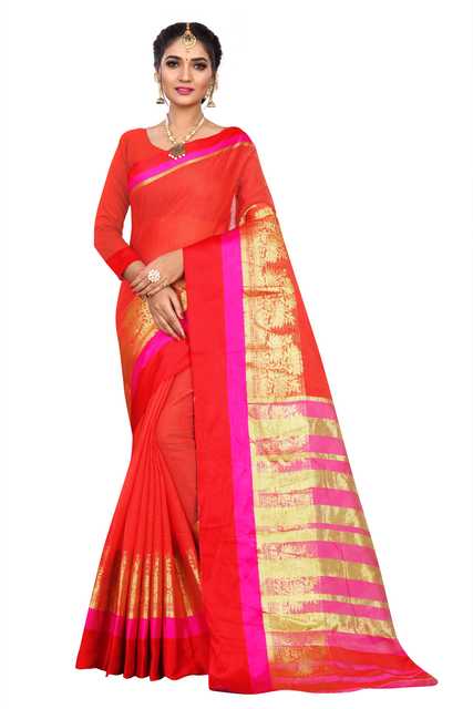 New Ethnic Cotton Saree For Women (Red) (V123)