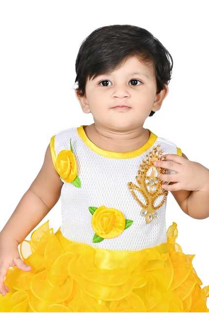 Maruf Dresses Round Neck Below Knee Frocks For Little Girl (Yellow, 9 - 24 Month) (M-1)