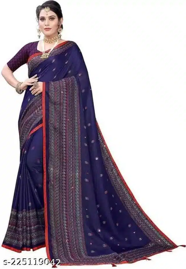 Saree with Unstitched Blouse (Navy Blue, 6.3 m)