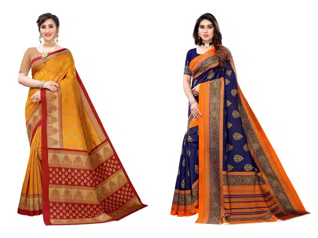 Women's Printed Saree with Unstitched Blouse (Multicolour, 6 m) (Pack of 2) (S-20)
