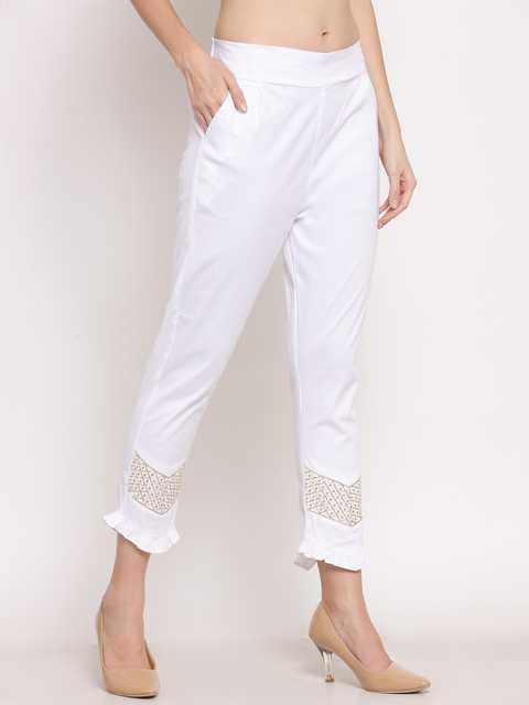 Klotthe Women Solid Slim Fit Trouser (White, 28) (K-212)
