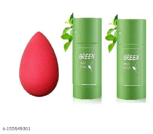 Makeup Blender with 2 Pcs Green Tea Face Mask Stick (Multicolor, Set of 3)