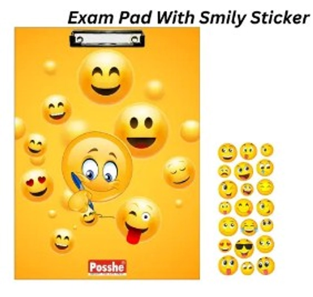 Wooden Combo of Posshe Kids Cartoon Printed Premium Exam Clipboard with Smiley Stickers (Multicolor, Set of 2)